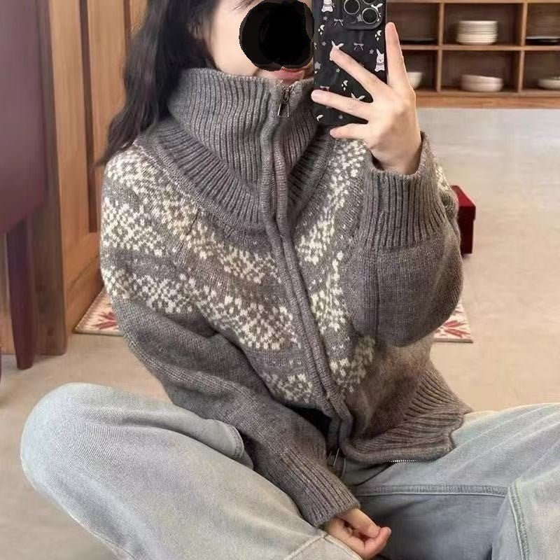 Casual Retro Lapel Double Zipper Knitted Cardigan - Sxndhu Hub