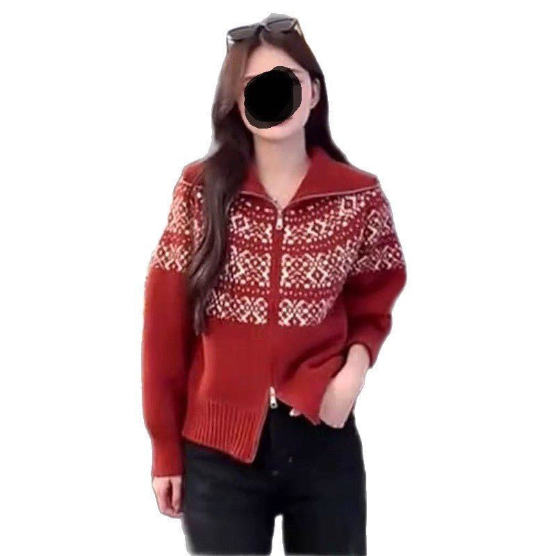 Casual Retro Lapel Double Zipper Knitted Cardigan - Sxndhu Hub