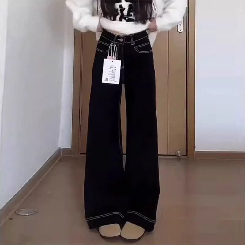 Factory Wholesale Black HIgh Waist Denim Wide Leg Pants Women New Summer Style Loose an Versatile Comfortable Floor Length Pants - Sxndhu Hub
