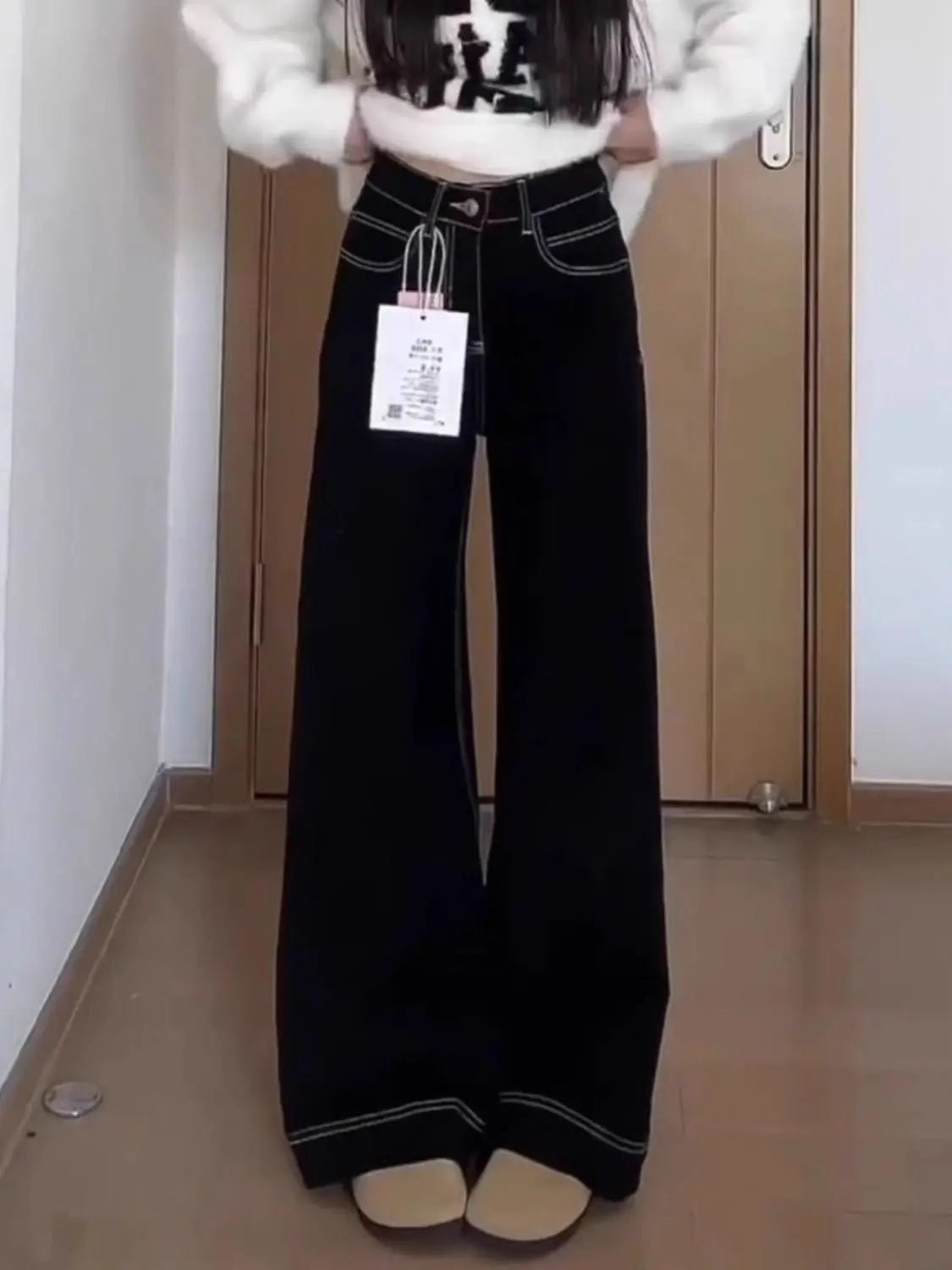 Factory Wholesale Black HIgh Waist Denim Wide Leg Pants Women New Summer Style Loose an Versatile Comfortable Floor Length Pants - Sxndhu Hub