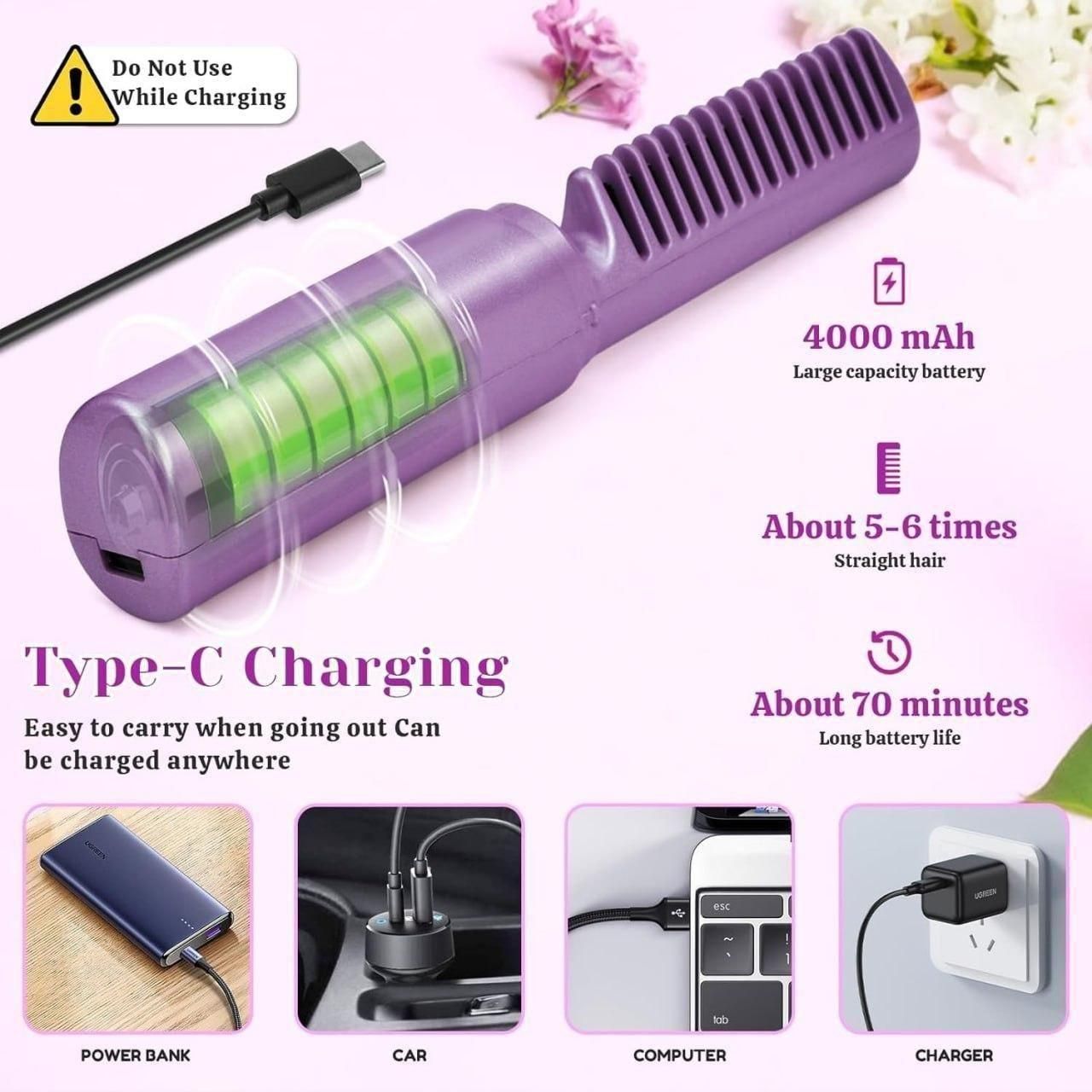 Meneflix Portable Mini Hair Straightener Cordless Rechargeable Mini Adjustable Hair Straightener Hot Comb - Sxndhu Hub
