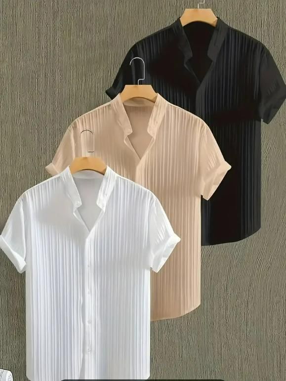 Men's Solid Retro Short Sleeves Button - Up Shirt Pack of 3 - Sxndhu Hub