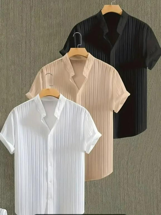 Men's Solid Retro Short Sleeves Button - Up Shirt Pack of 3 - Sxndhu Hub