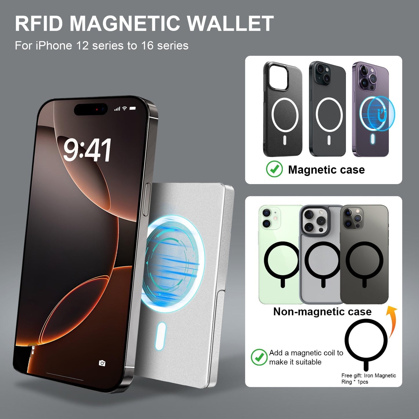 RFID Blocking Wallet Minimalist Slim Card Holder for Magsafe with Adjustable Stand, Metal Pop Up Magnetic Wallet for Men TOYFID - Sxndhu Hub